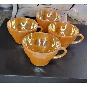 Vintage Fire King Peach Luster Swirl Demitasse Cups Set Of 4